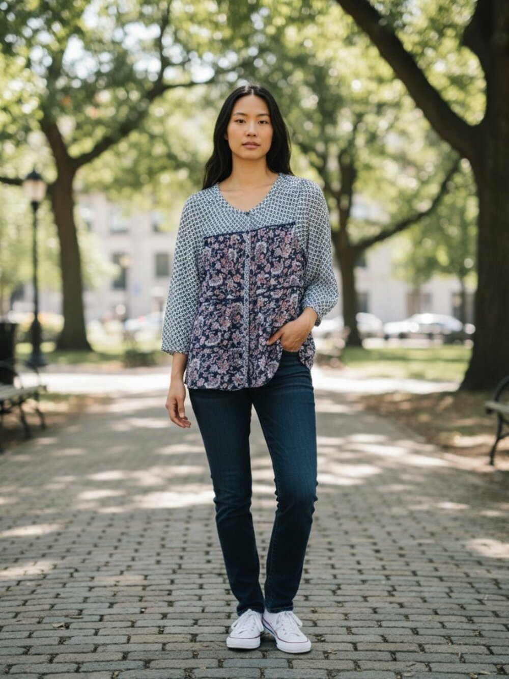 Lucky Brand Womens Small Blue Paisley long sleeved top